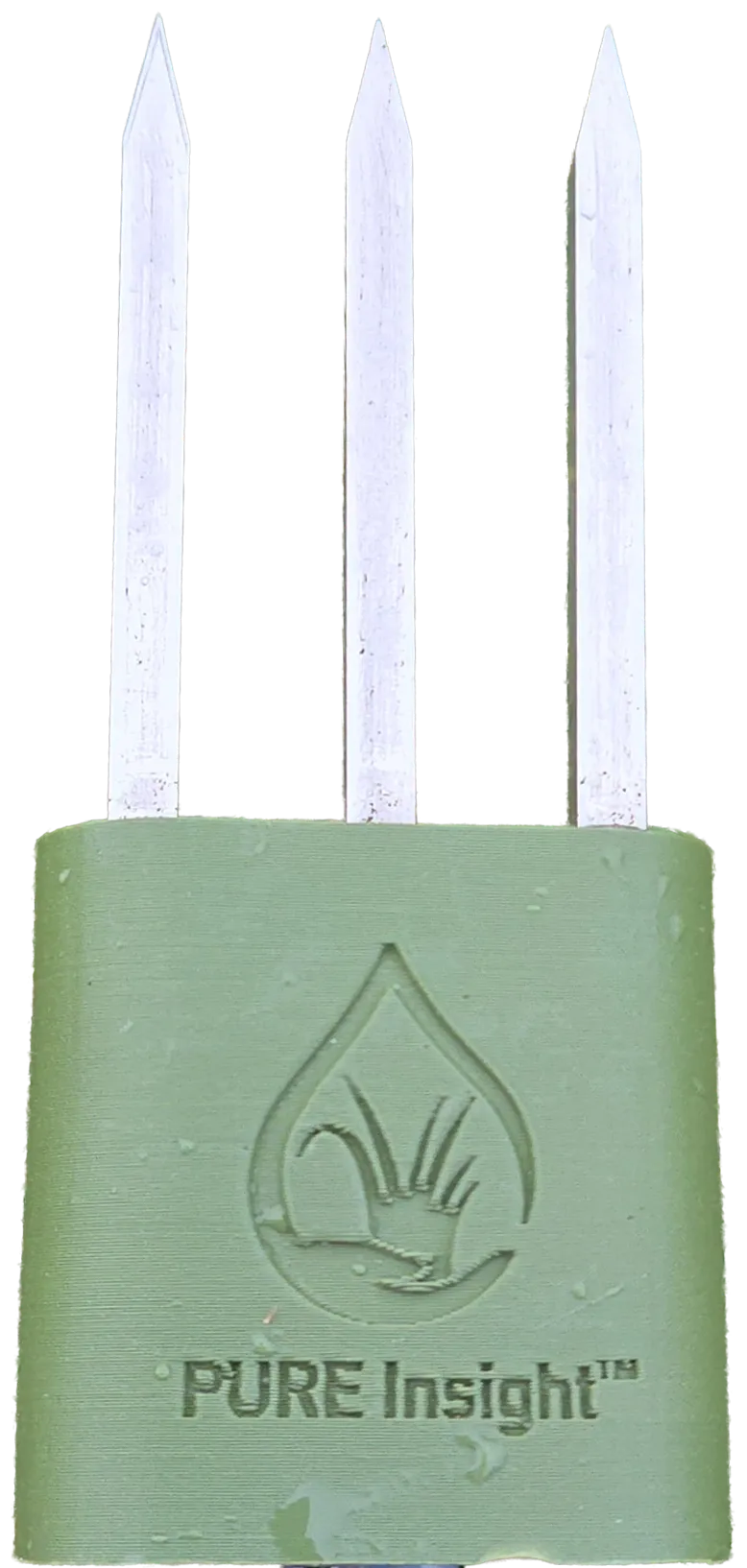 Ceres sensor head: green housing with the PURE Insight mark and three stainless tines