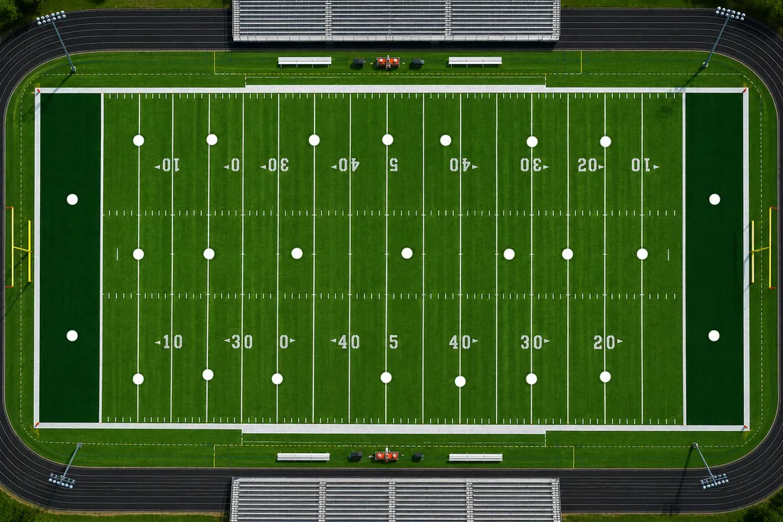Sampling array diagram for an American football field: sample points laid out across the numbered playing field