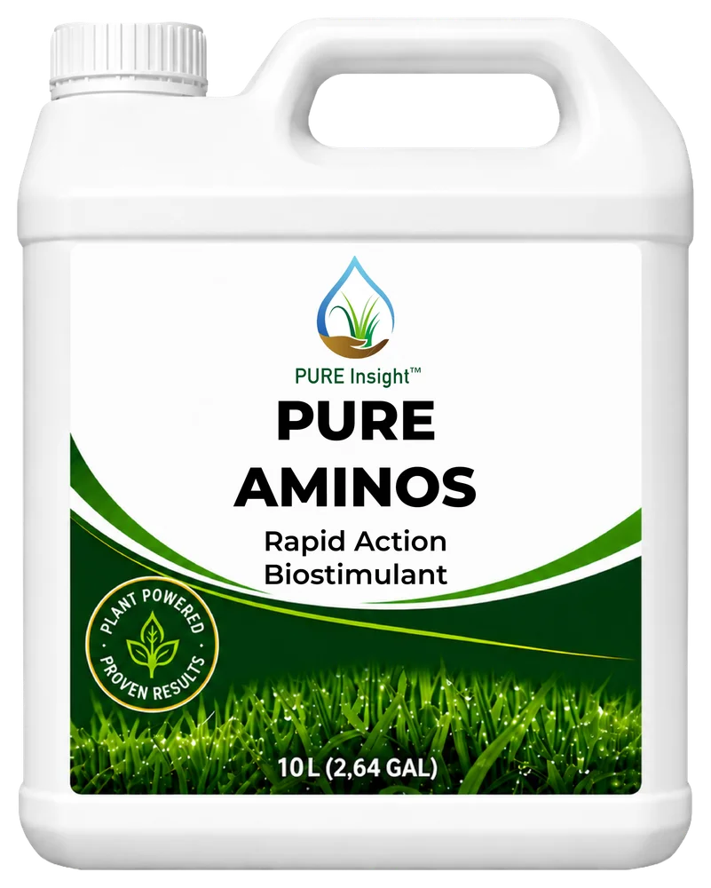 A 10 L jug of PURE Aminos, its label reading Rapid Action Biostimulant