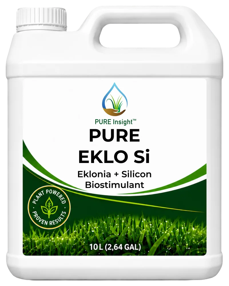 A 10 L jug of PURE Eklo Si, its label reading Eklonia + Silicon Biostimulant