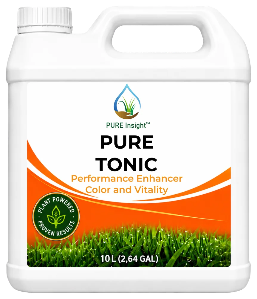 A 10 L jug of PURE Tonic, its label reading Performance Enhancer Color and Vitality