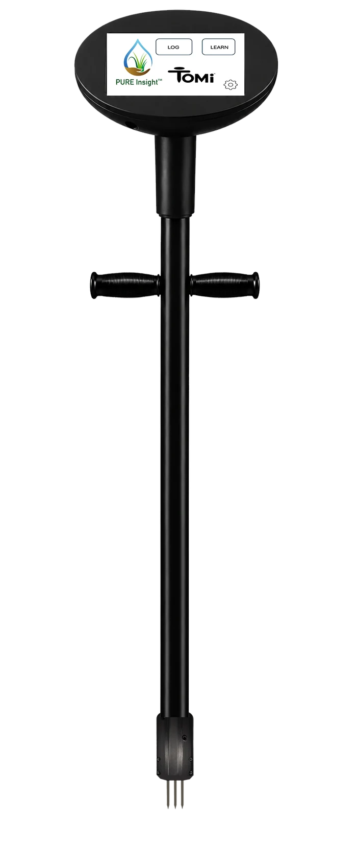 TOMi start-up screen showing the PURE Insight droplet mark and the TOMi name